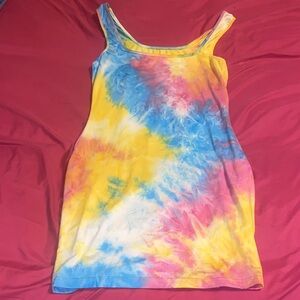 Amazon Light Colors Tie Dye Yellow, Pink & Blue Evening Mini Dress